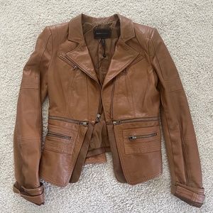 BCBG Ashton lamb leather biker jacket in brown size small